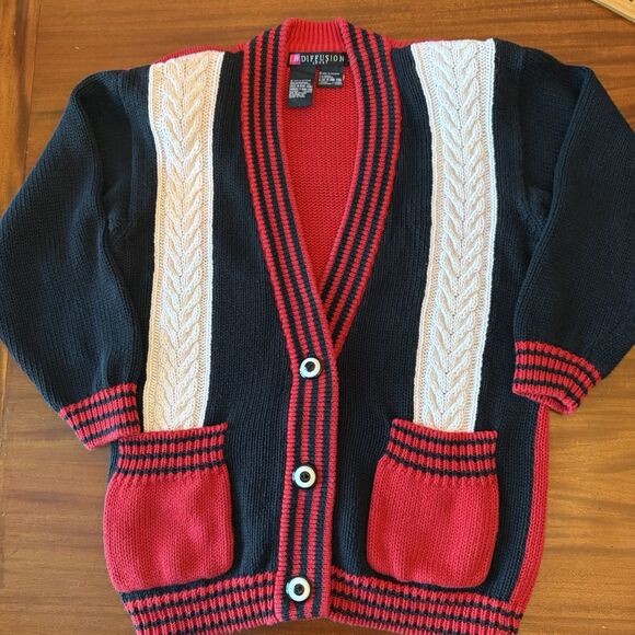Vintage 1993 I.B. Diffusion Sport Cardigan Sweater – Women’s Small – Red Black - Picture 1 of 7